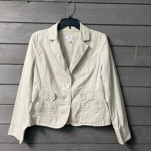 Ann Taylor LOFT cream Khaki Cargo Utility Jacket Blazer Sz 10